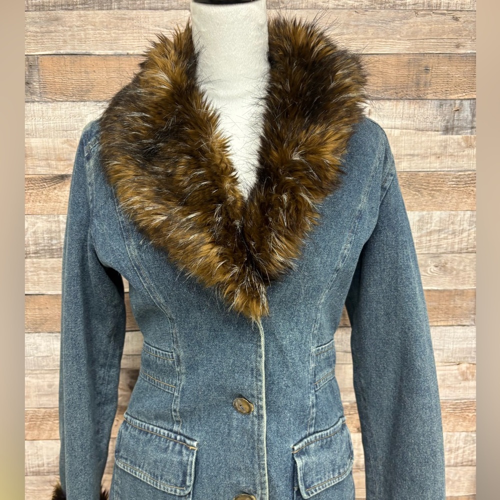 Guava Gallery & Comp Denim Blazer Faux Fur Trim Small - Picture 5 of 6